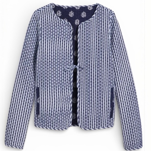 NWT Vineyard Vines Women's Reversible Quilted Jacket Navy Leaf Print Pockets S - Picture 2 of 13